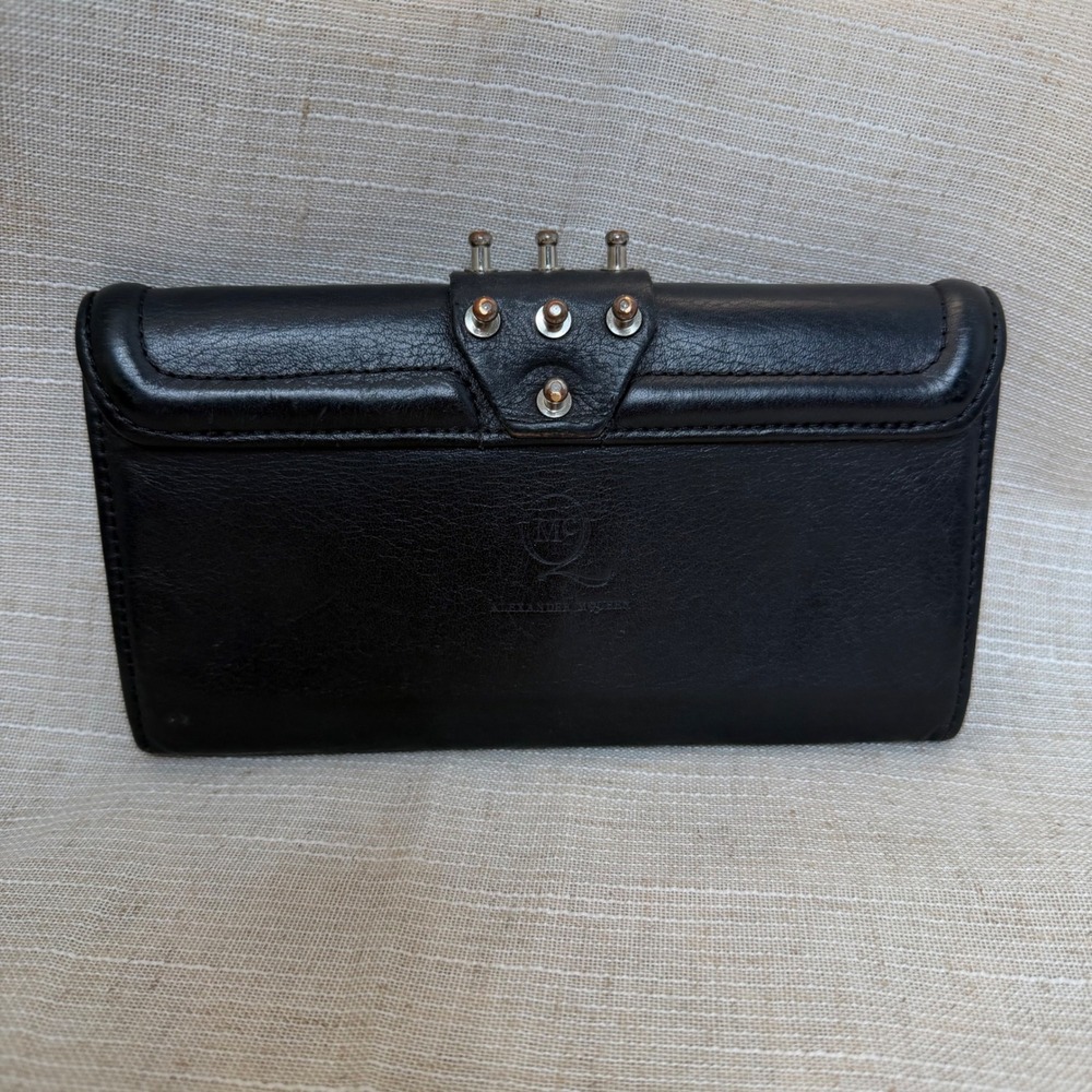 Alexander McQueen Studded Leather Continental Wallet Black Made in Italy - Picture 4 of 12